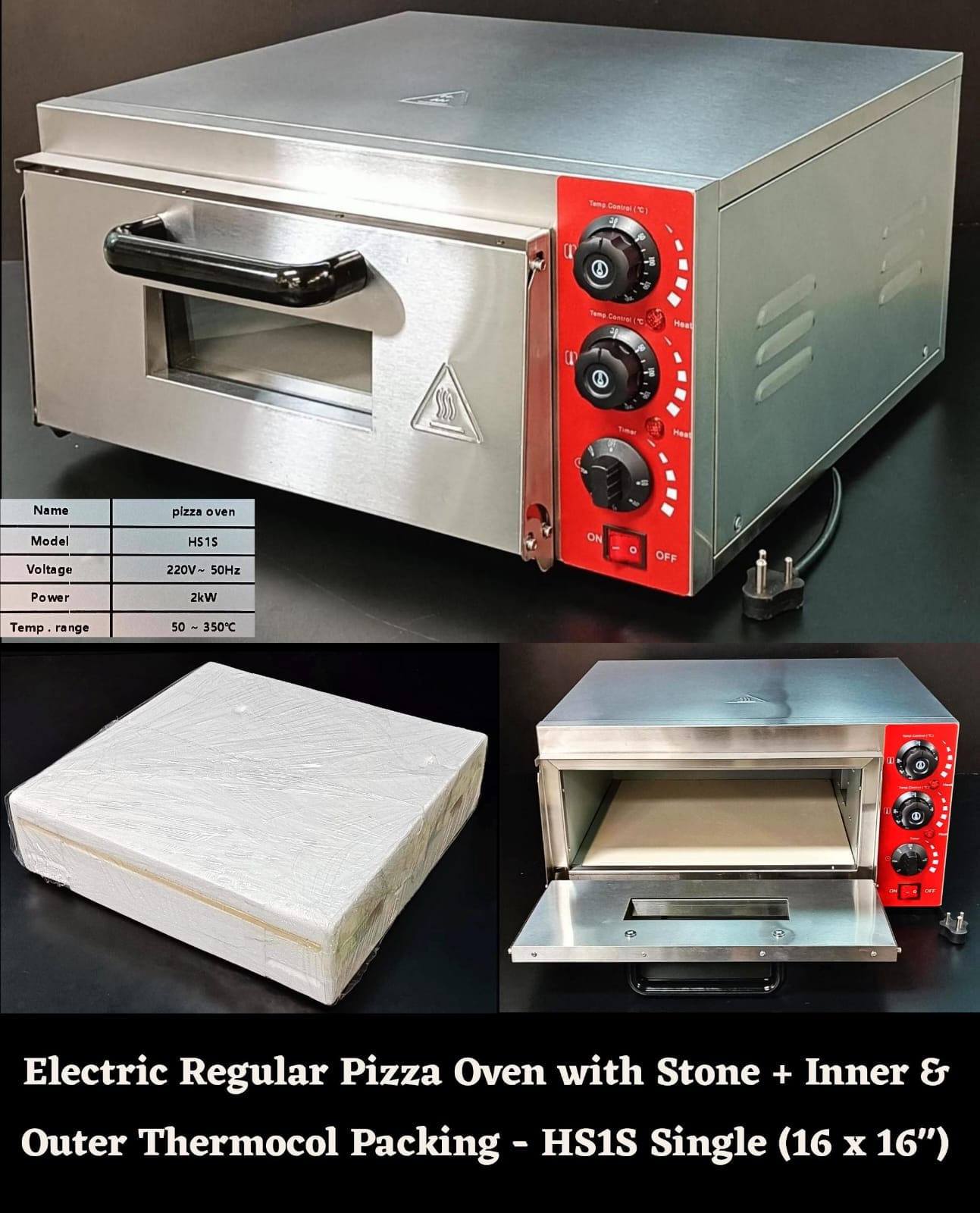 Electric single deck stone base commercial pizza oven with 16x16 inch deck - Kitchen Kraft Equipments Pune