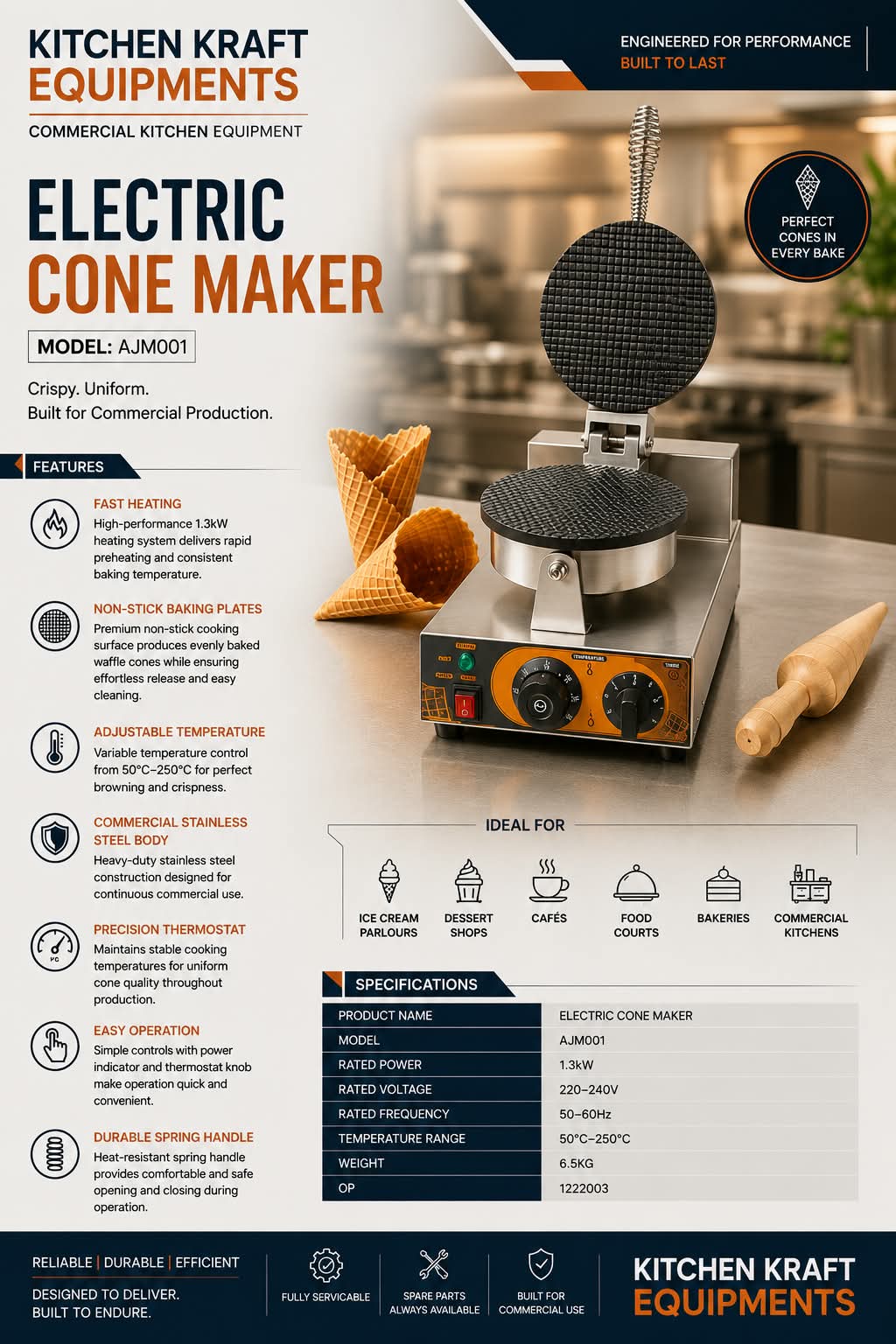 Round waffle cone maker